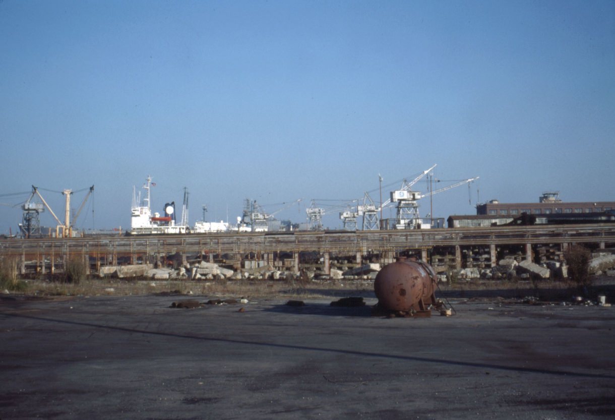 Illinois Street looking toward Todd Shipyards, 1989.