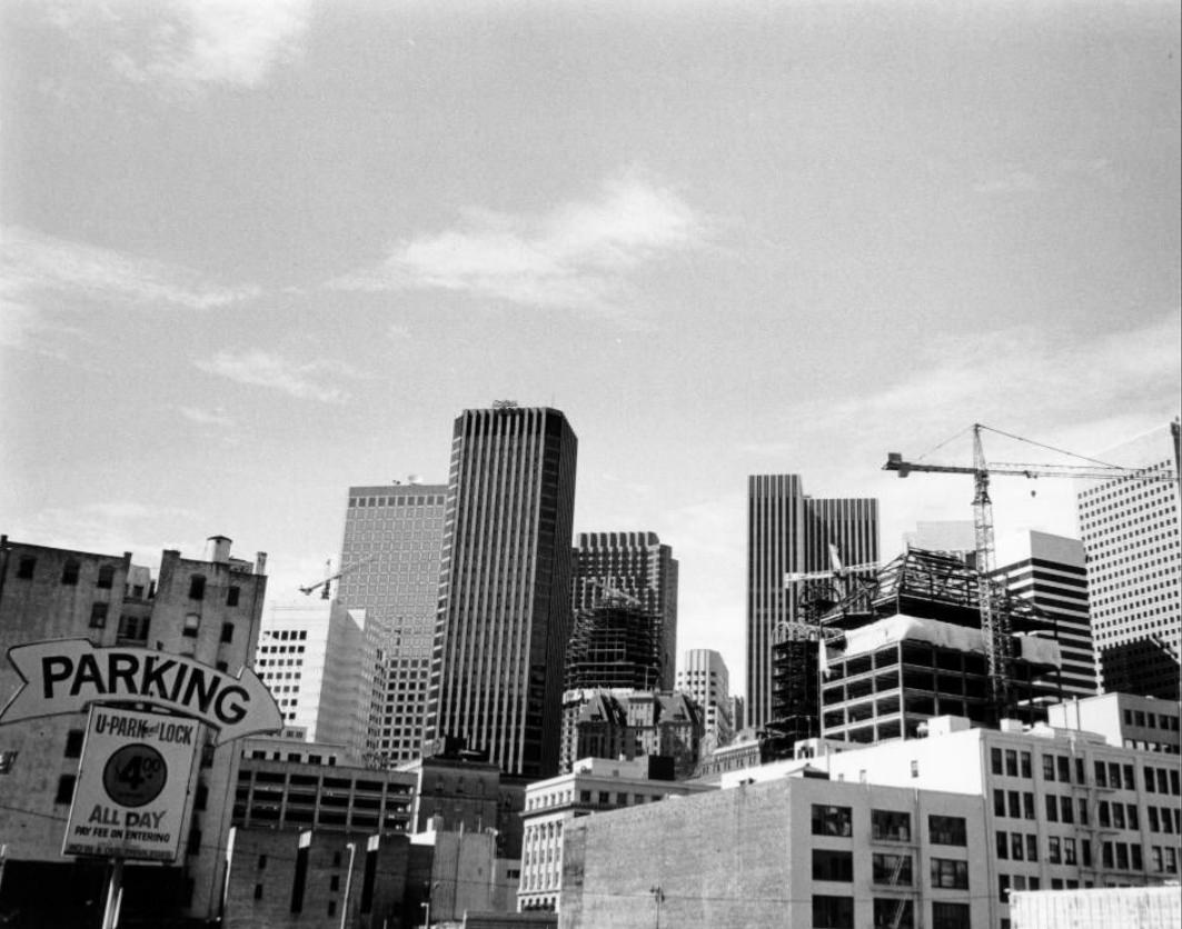 View of downtown San Francisco from Moscone Center, 1985.