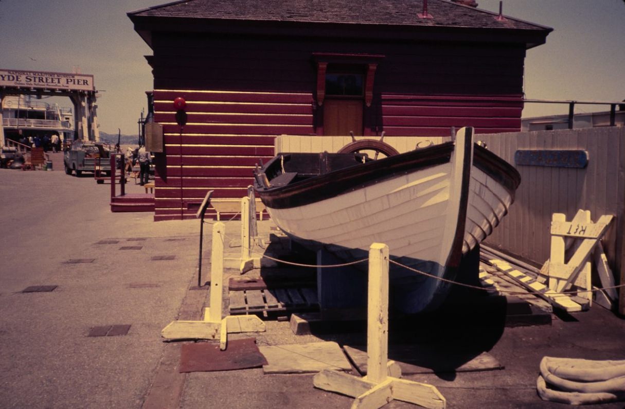 Boat on display at Hyde Street Pier, 1984.