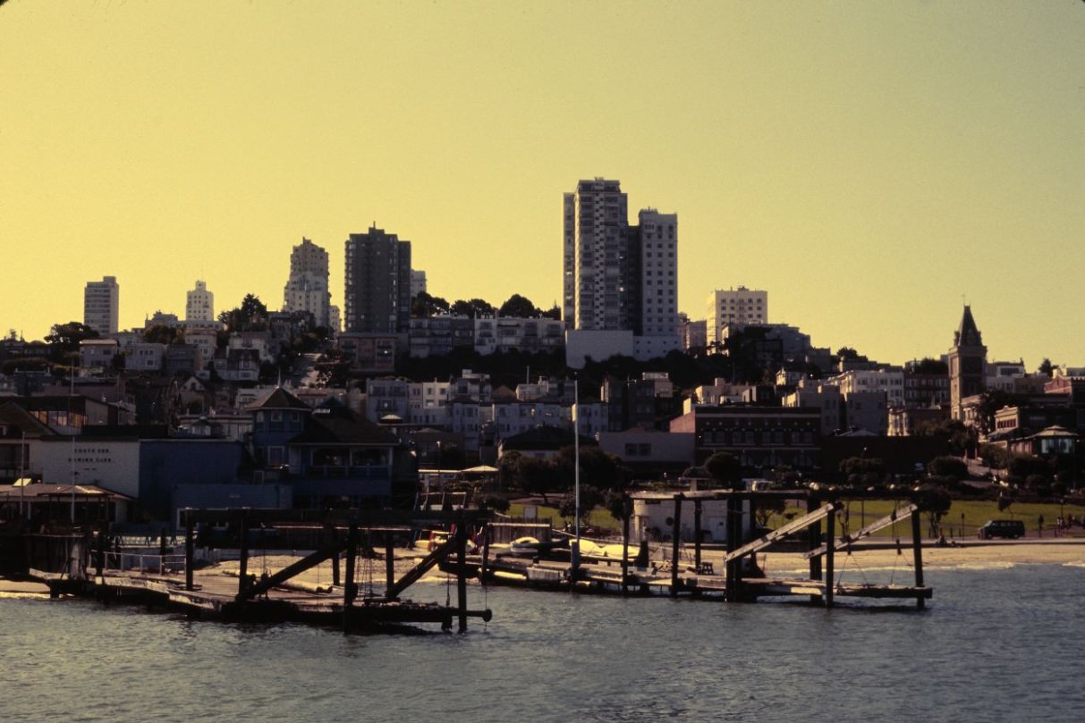 Docking platforms at Aquatic Park, 1984.