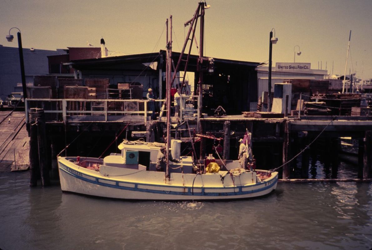 Fishing boat docked at Fishermen's Wharf, 1984.