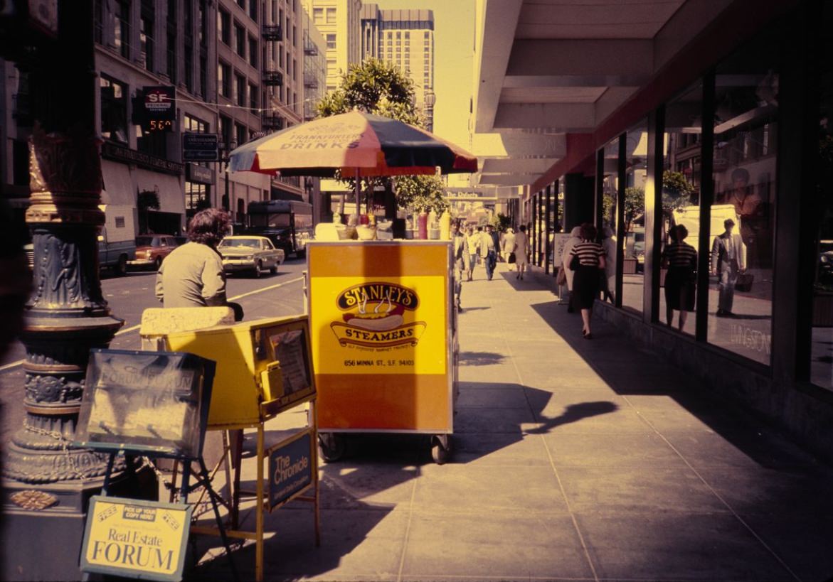 Hot dog stand on Post Street, 1984.