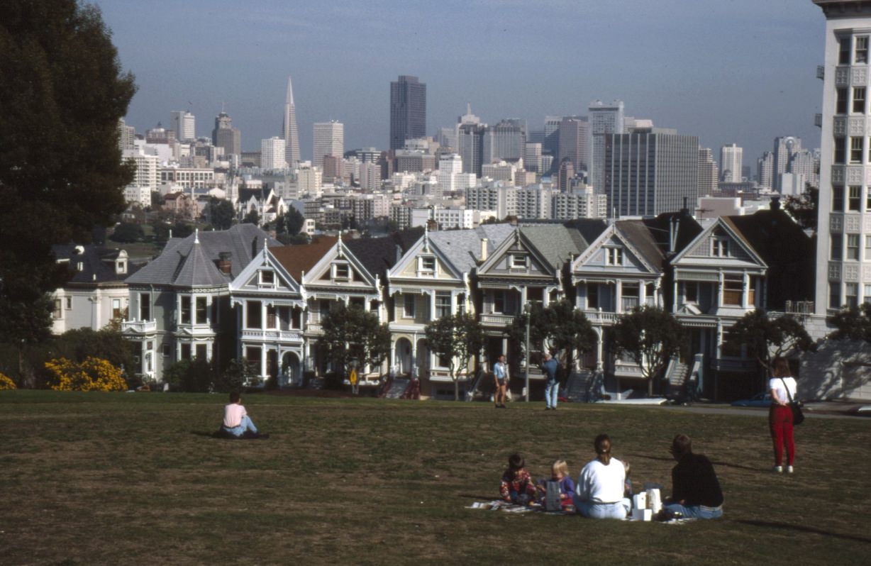 Alamo Square facing "Painted Ladies" on Steiner Street, 1992.