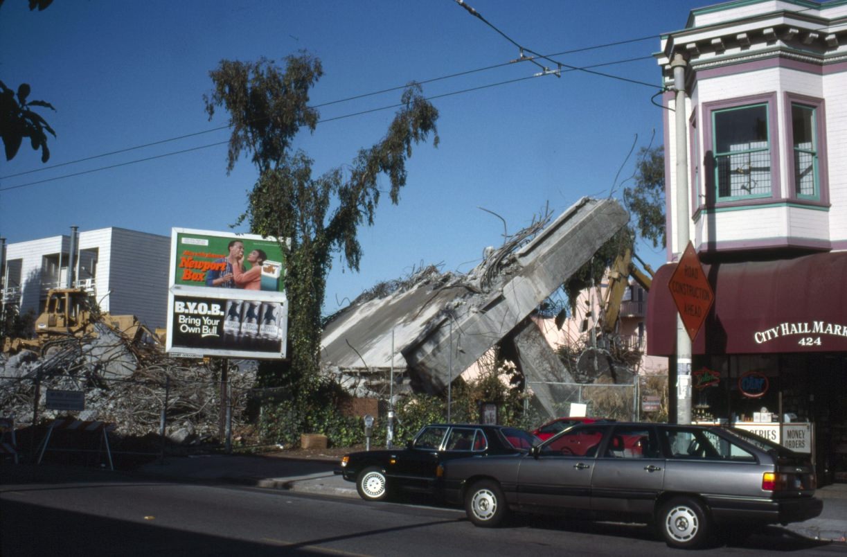 Central Freeway demolition at Hayes Street, 1991.