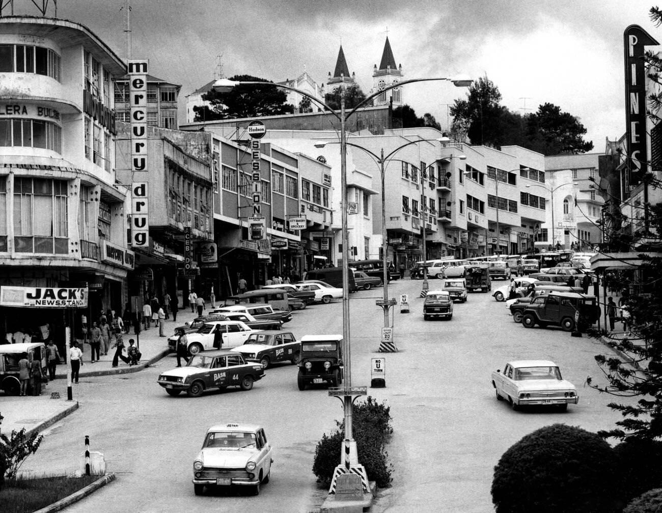 Session Road in Baguio City, Luzon, Philippines, 1972.