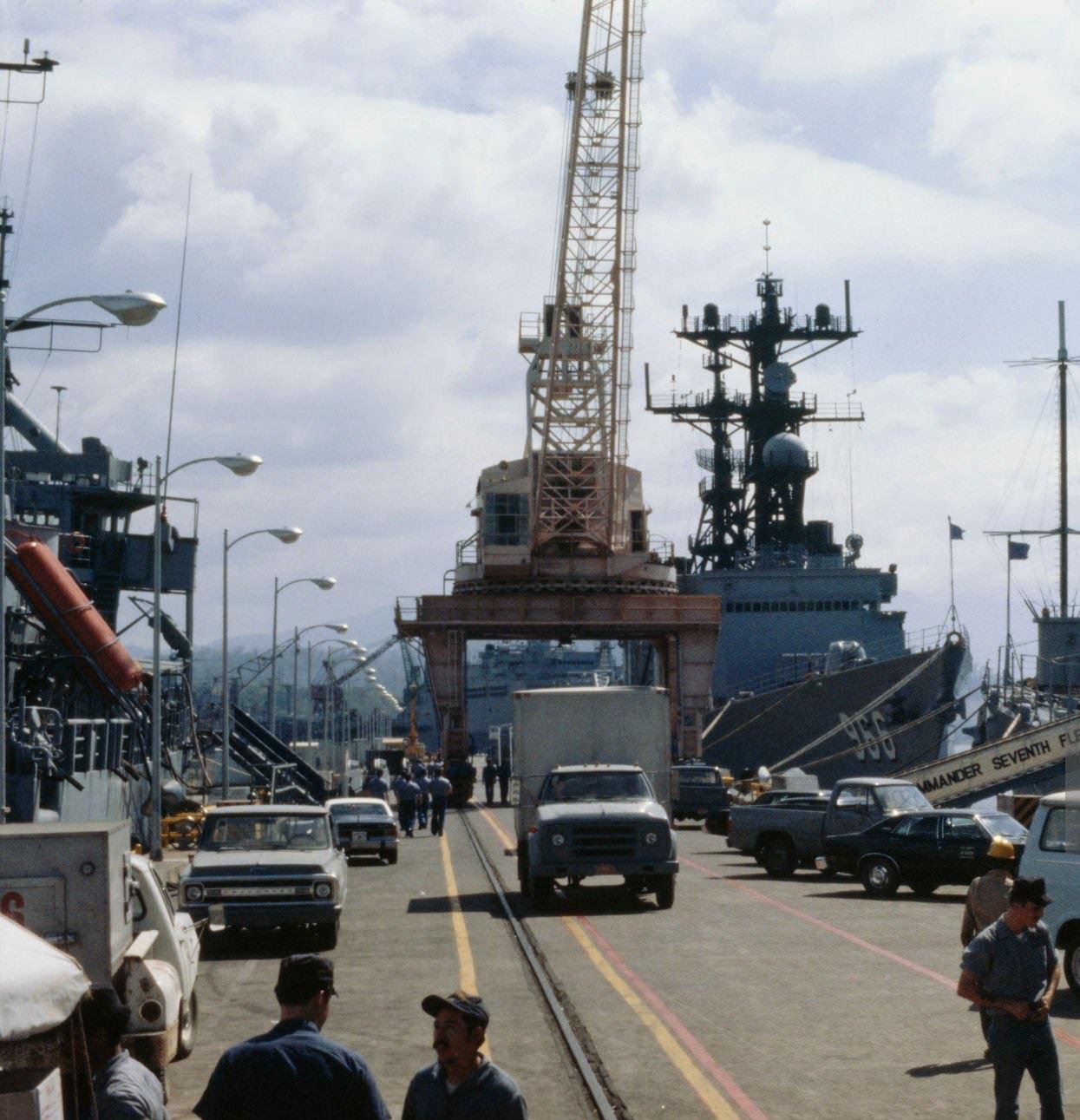 The US Naval Ship Repair Facility in Subic Bay, Philippines, January 20th, 1979.