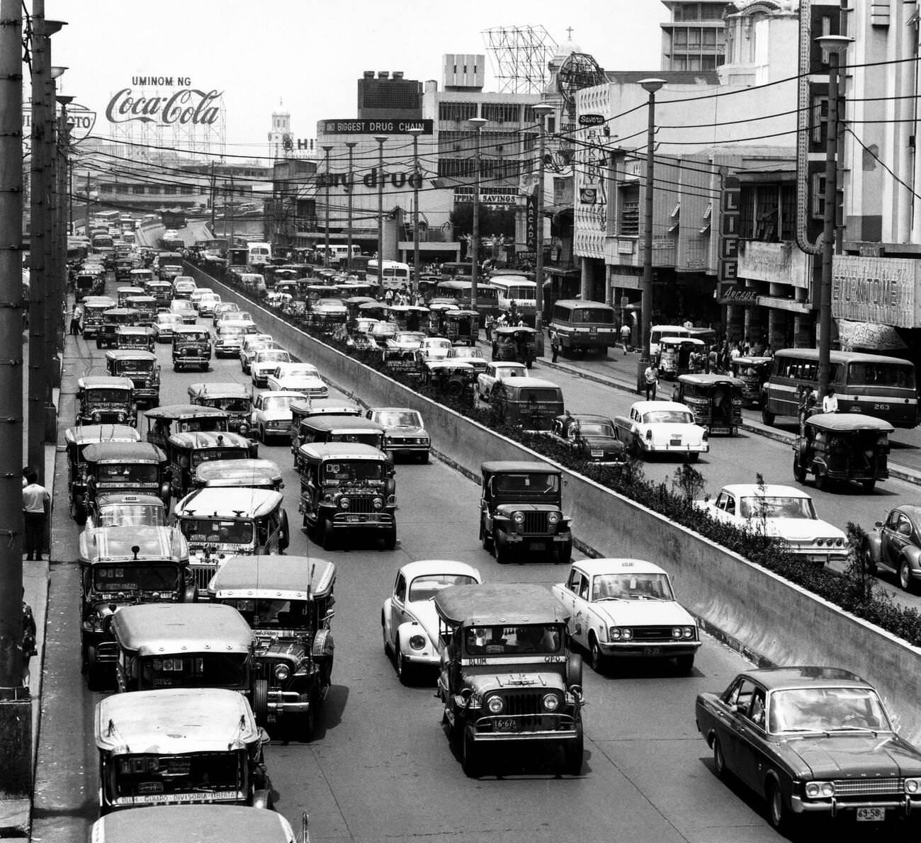 Quiapo Boulevard in Manila, Luzon, Philippines, 1972.