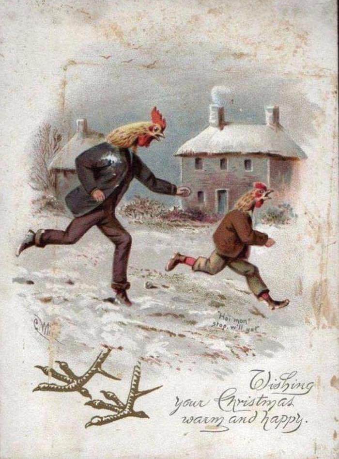 Hilariously Bizarre Christmas Cards from the Victorian Era featuring Animals