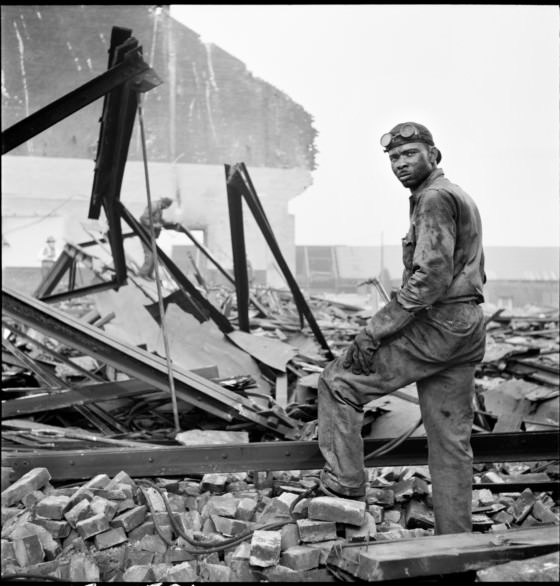 Workman on wrecking project at the Point. Pittsburgh, Pennsylvania, 1950