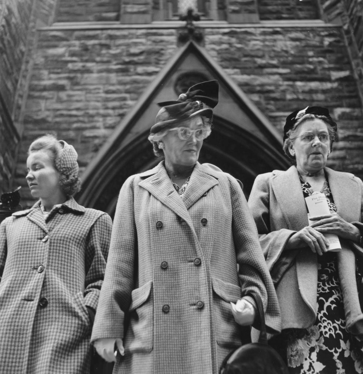 Outside Presbyterian Church on Sixth Avenue. Pittsburgh, Pennsylvania, 1956