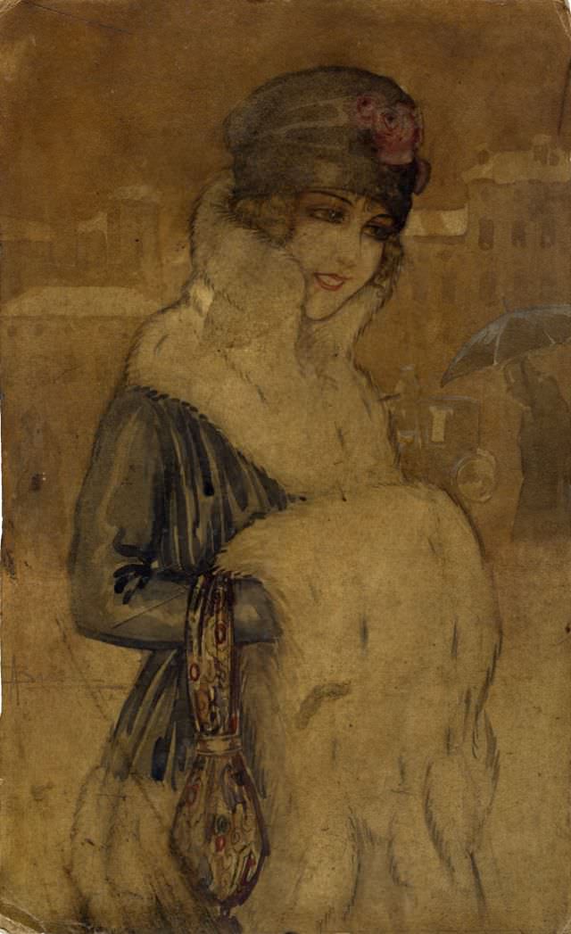 Girl with fur muff, circa 1920s