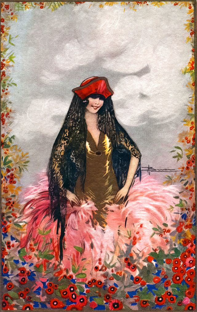 Woman among poppies, circa 1920s