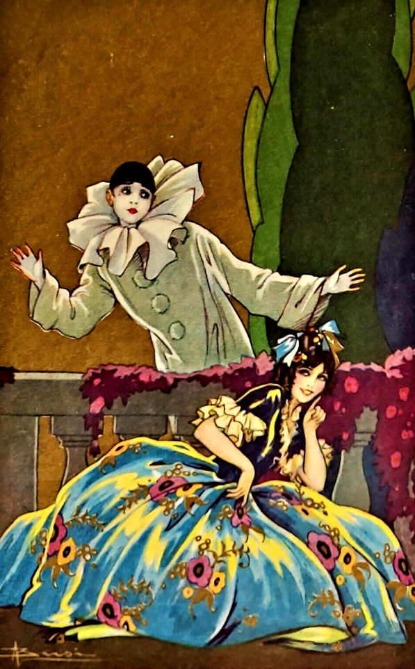 Beautiful woman and Pierrot, circa 1920