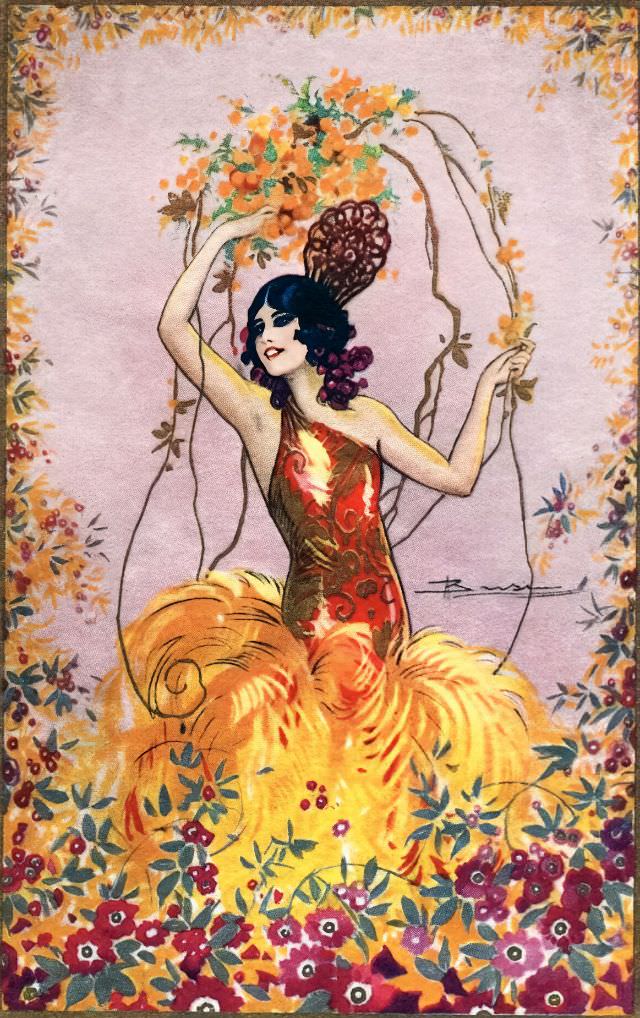 Figure in flowers, circa 1920s