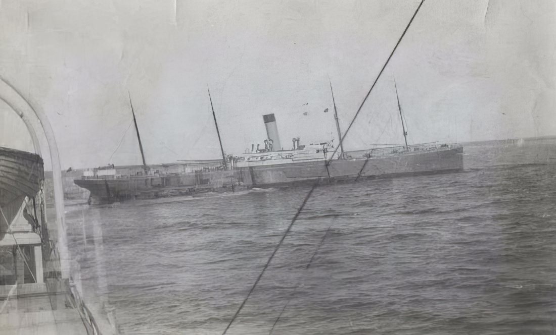 An original photo taken from the deck of the Carpathia shows another rescue ship, the S. S. Californian, approaching