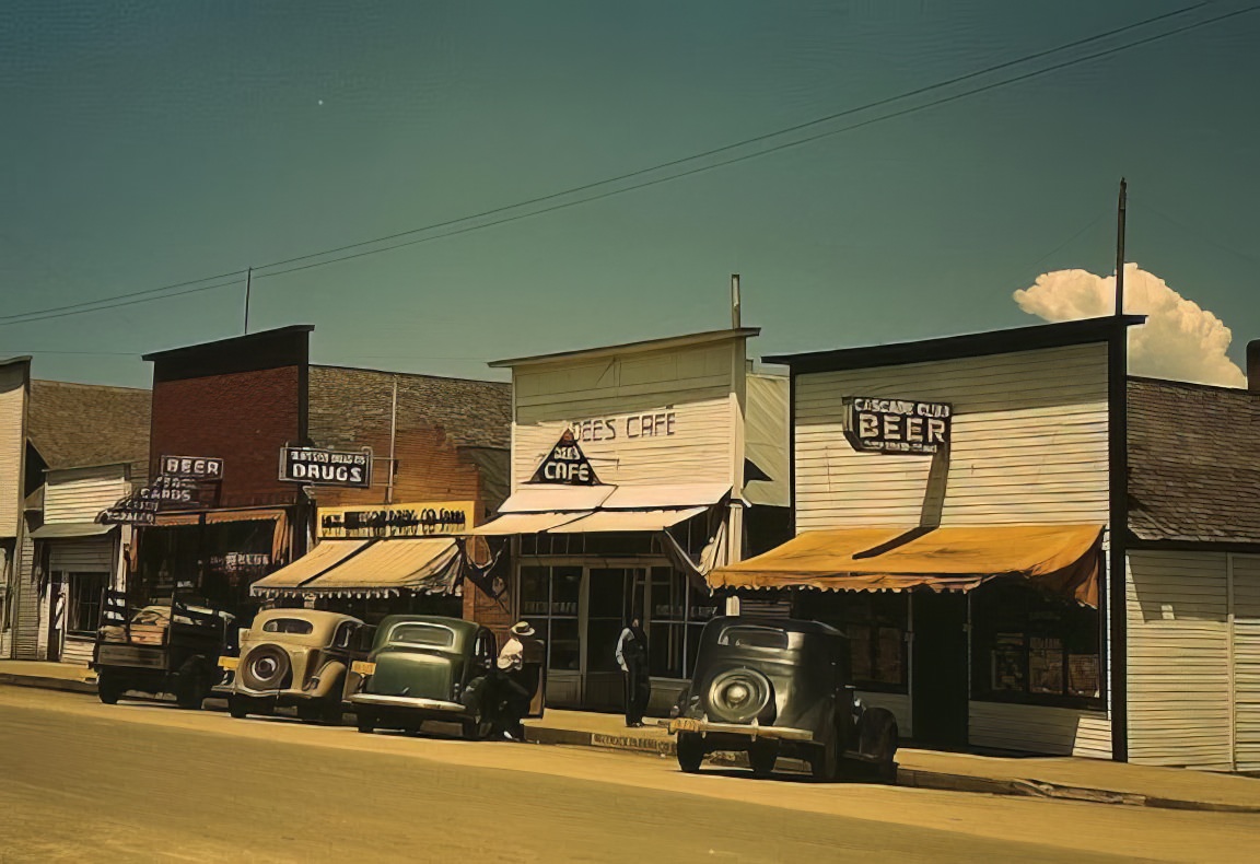 On the main street of Cascade, Idaho, in July 1941.
