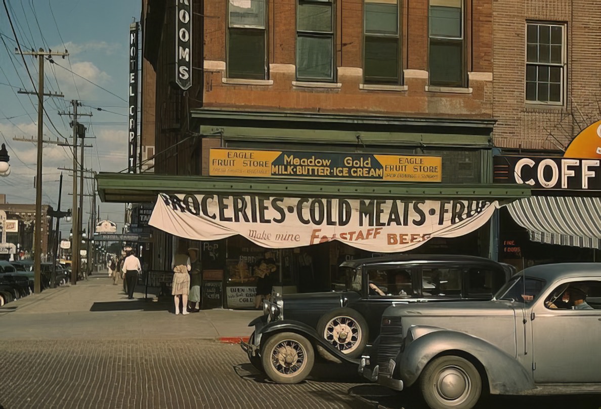 Eagle Fruit Store and Capital Hotel, Lincoln, Nebraska in 1942.