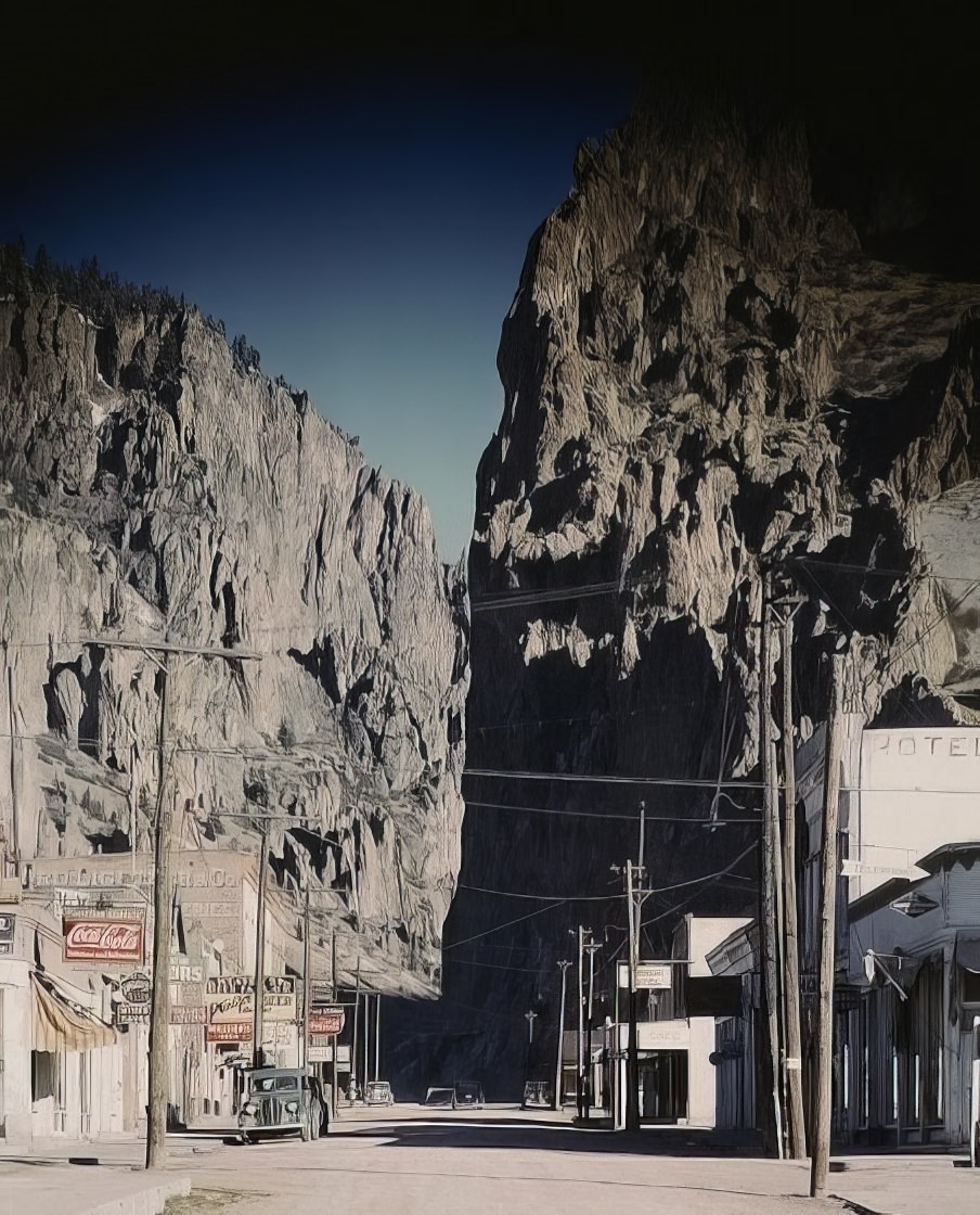 Main Street at the mouth of Willow Creek Canyon, Creede, Colorado, in December 1942.