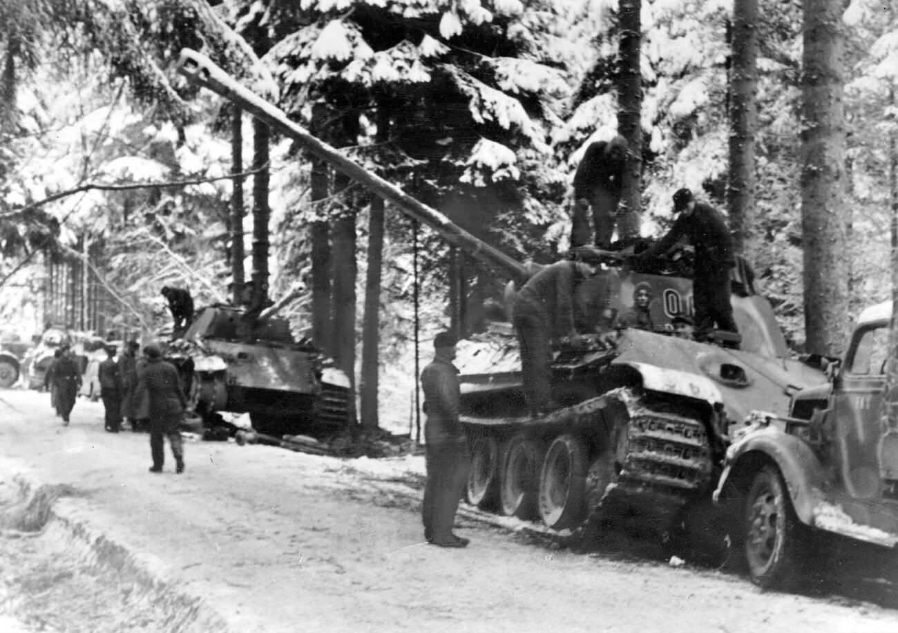 German main battle tank during The Battle of the Bulge, 1945.