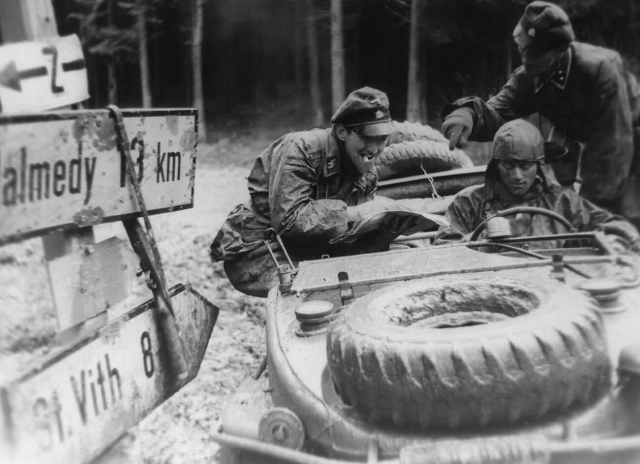 German advance during the Battle of the Bulge, 1944.