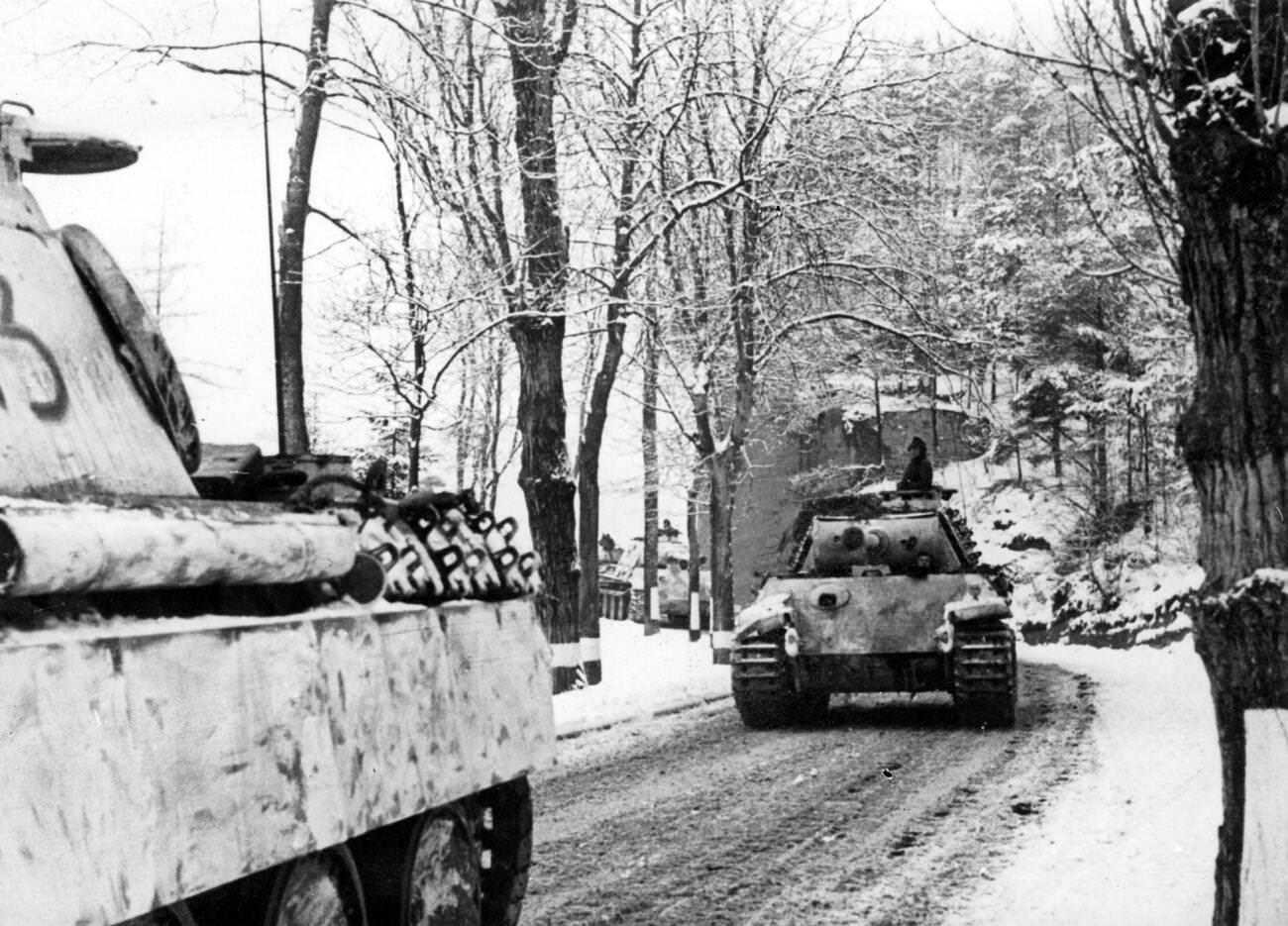 German main battle tank during the Battle of the Bulge, 1944.