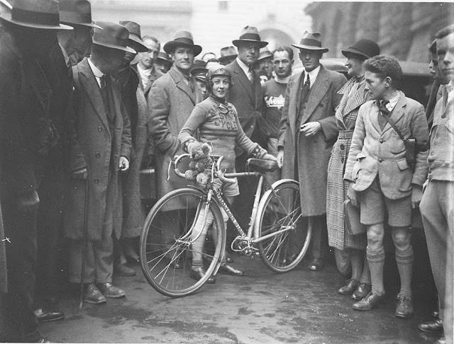 Billie Samuels leaving to ride to Melbourne on a Malvern Star bicycle, 1934.