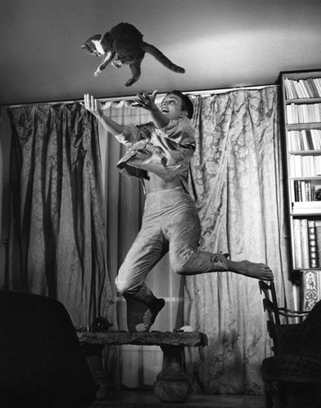 Jean Seberg with cat, 1959