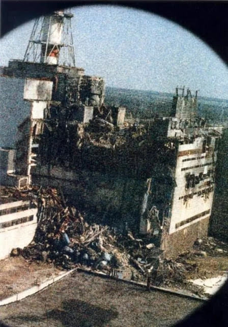 This is the first photograph ever taken of the Chernobyl nuclear disaster, and the only photo that survives from the morning of the accident.