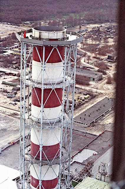 To mark the end of the clean-up operation atop reactor 3, the authorities ordered three men to attach a red flag to the summit of the chimney.