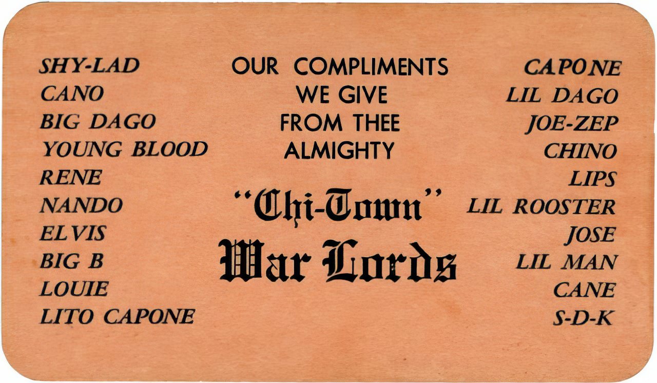 Chicago Street Gangs Actually had Business Cards during the 1970s and 1980s