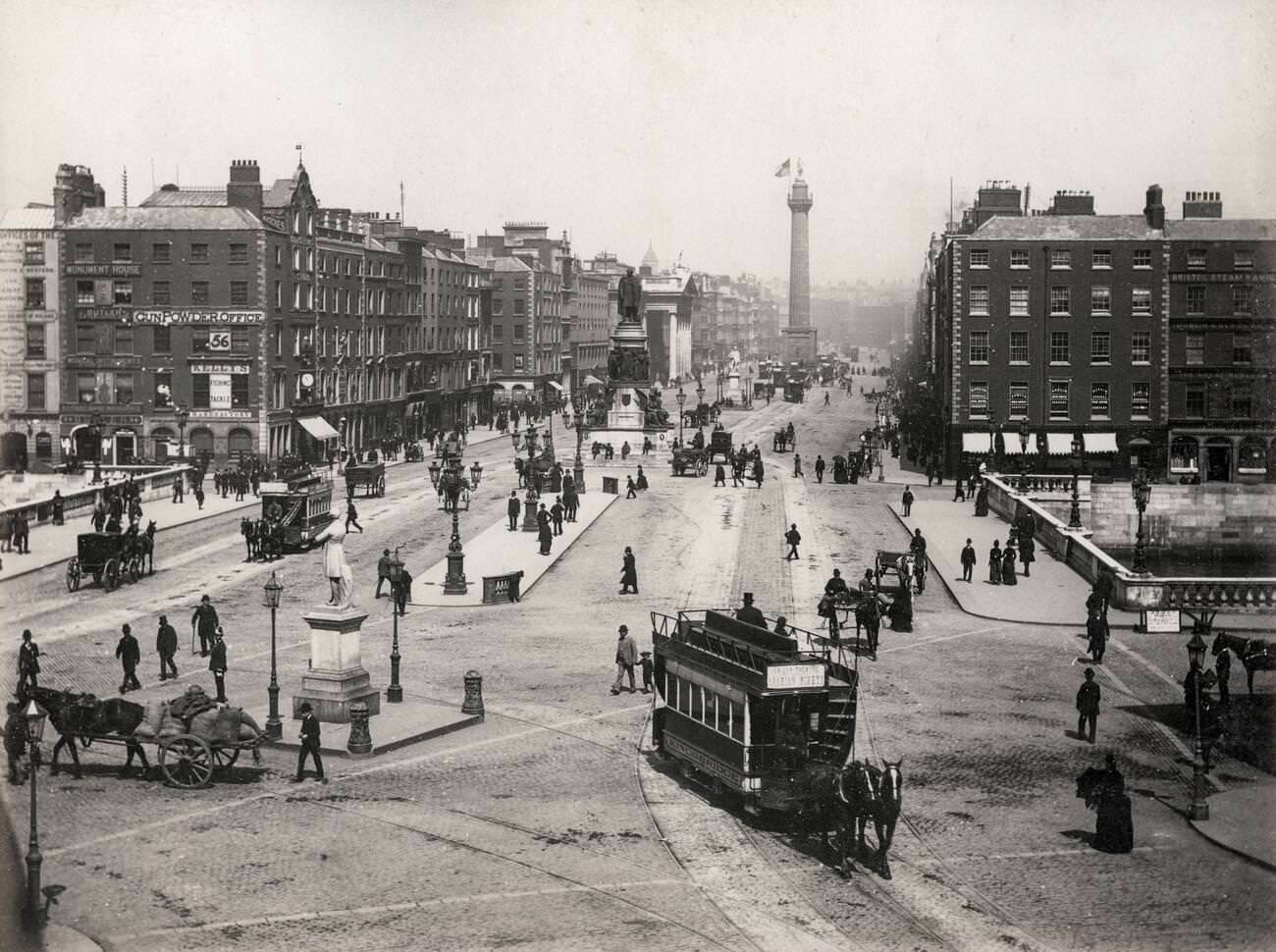 Sackville Street, Dublin, now O'Connell Street, showing Nelson's column
