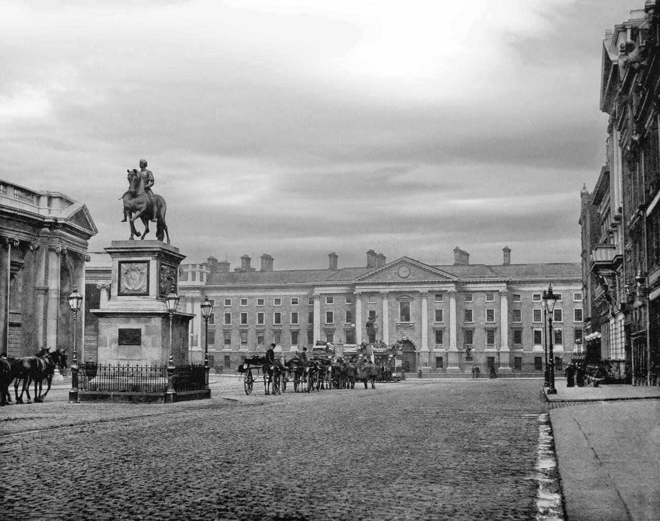 The statue of King William III on horseback in the centre of College Green, Dublin.