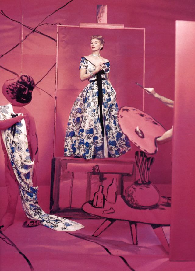 Lisa Fonssagrives in the "Poppy" gown by Pierre Balmain, 1953.