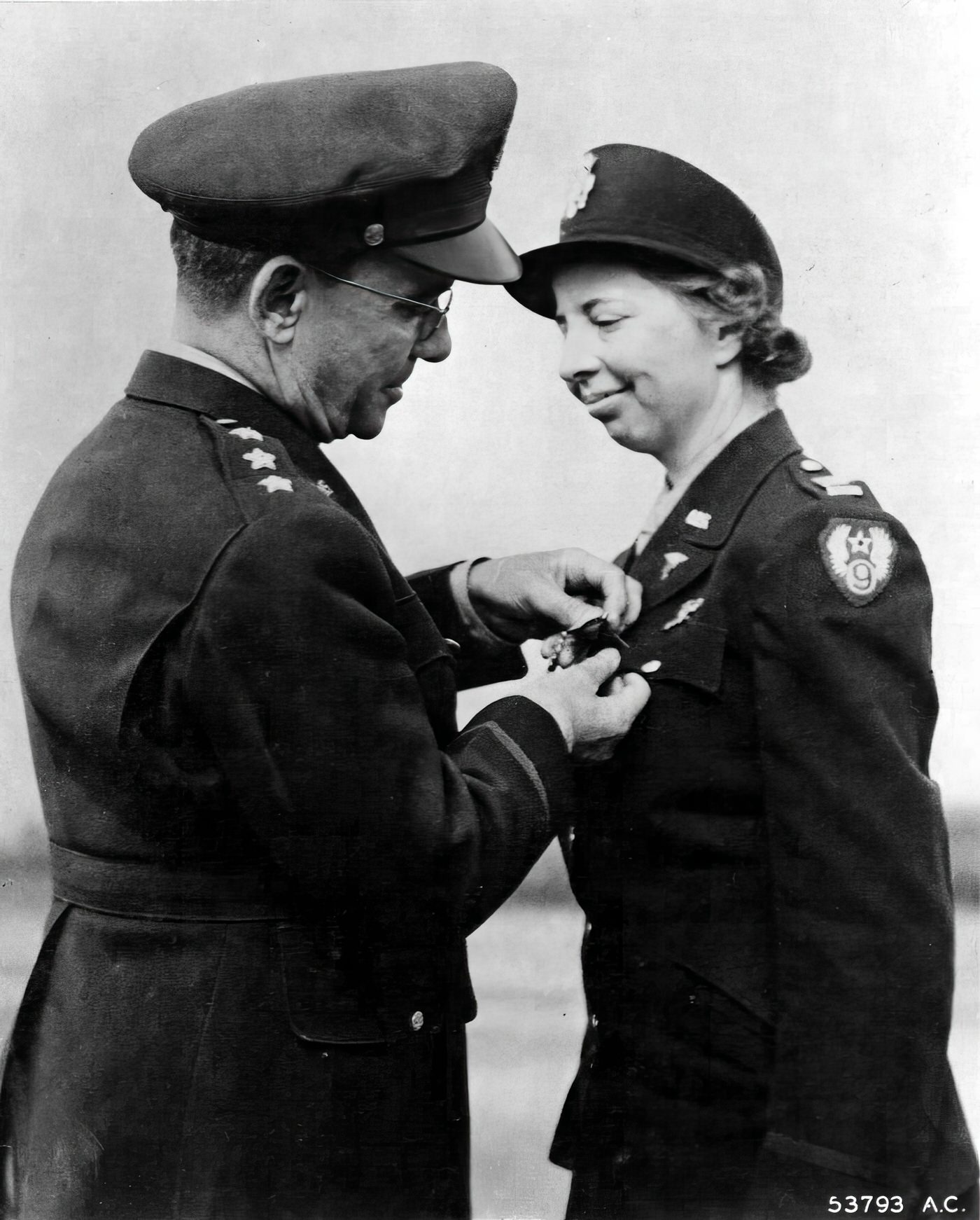 Ellen Church was the Chief Nurse for the 52nd Troop Carrier Command  and oversaw the activities of the Medical Air Evacuation Squadrons. Seen here being decorated for her service.