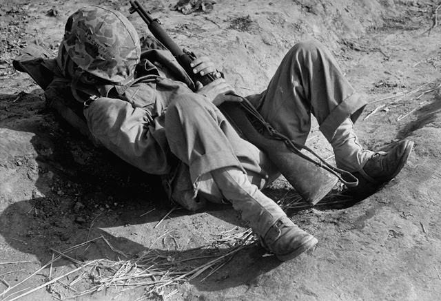 An American military man takes a nap, 1951.