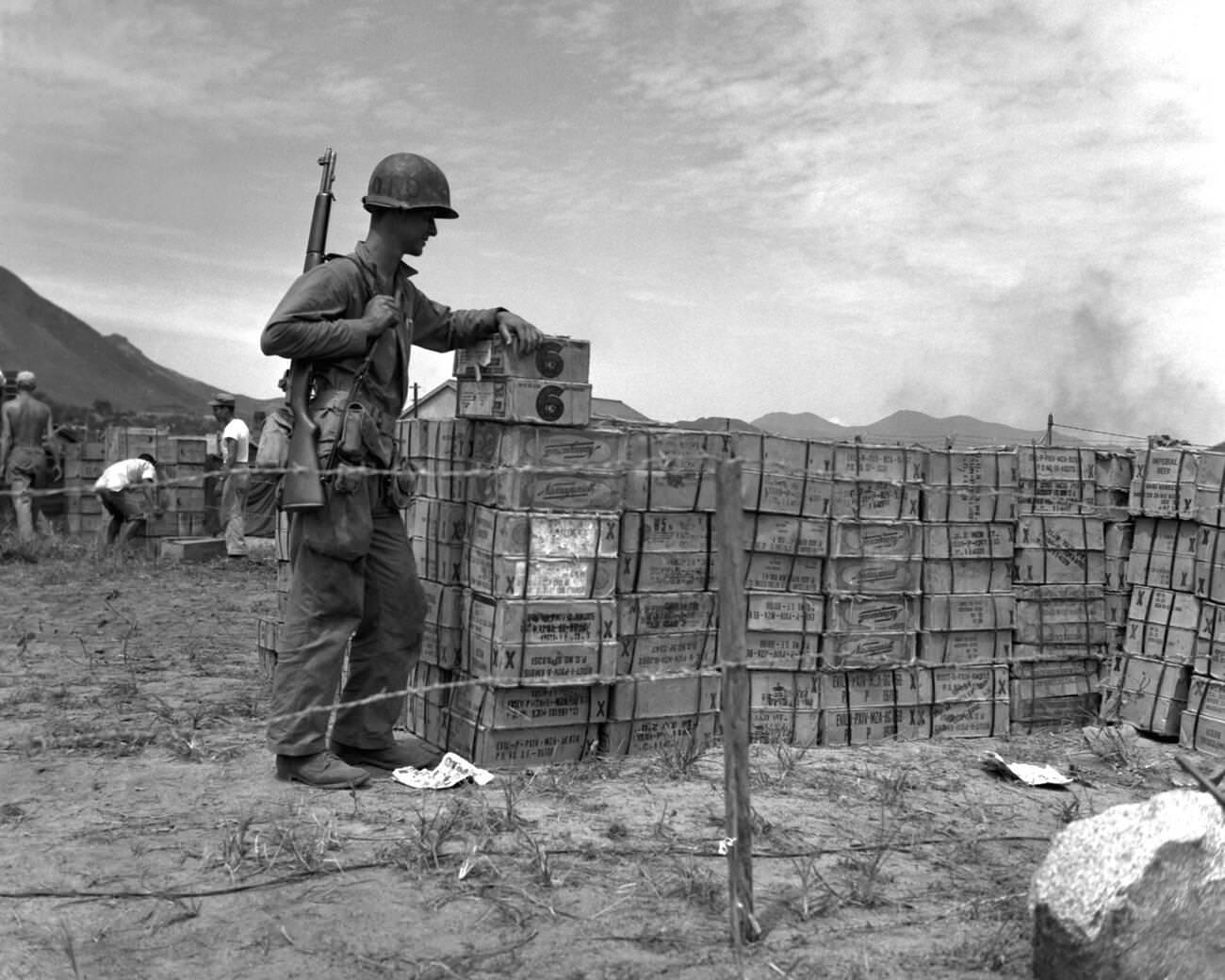 Korean War, Guarding Beer Rations for USMC, 1950s.