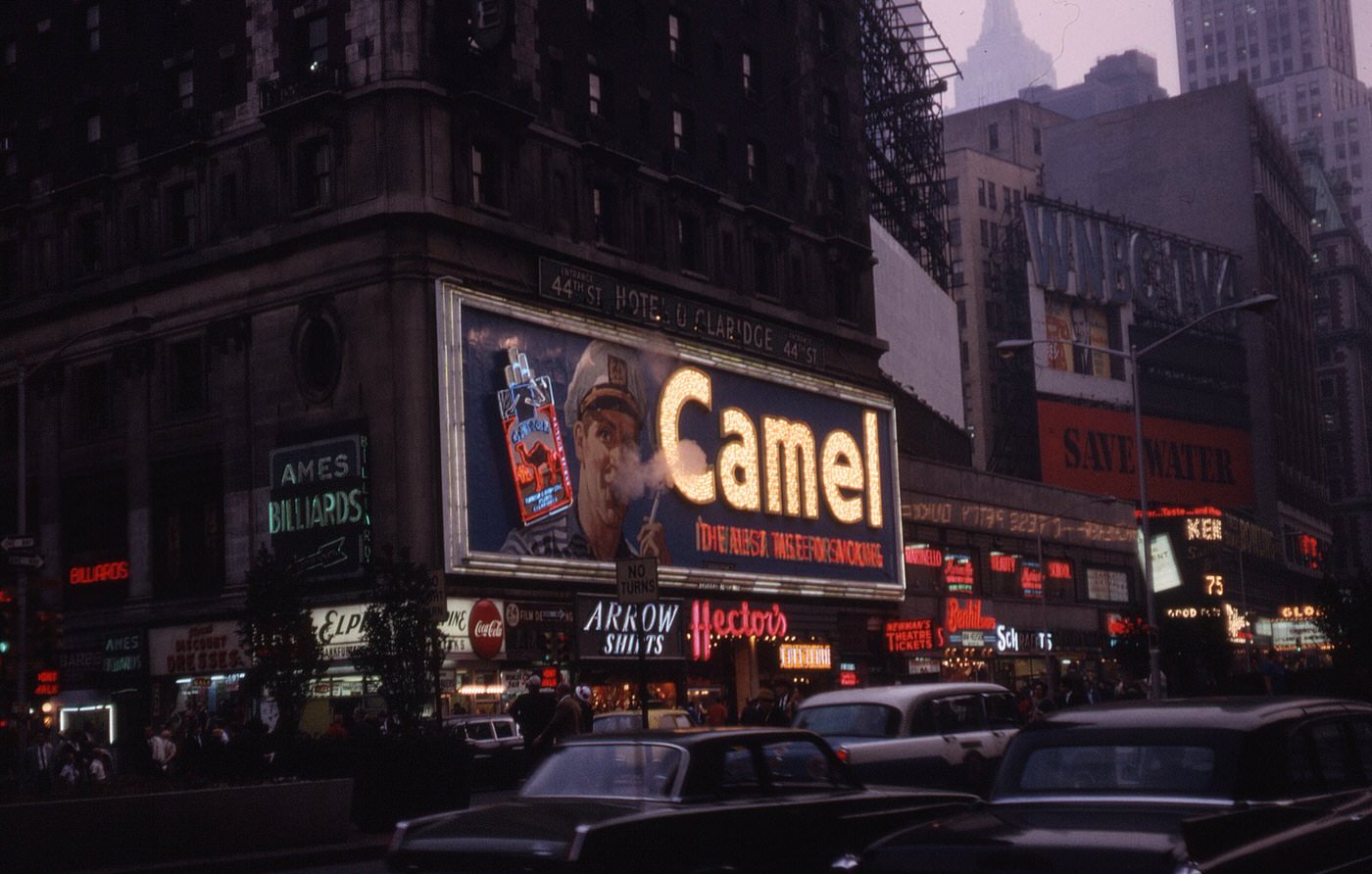 Camel Cigarette Billboard sign near Times Square, 1965