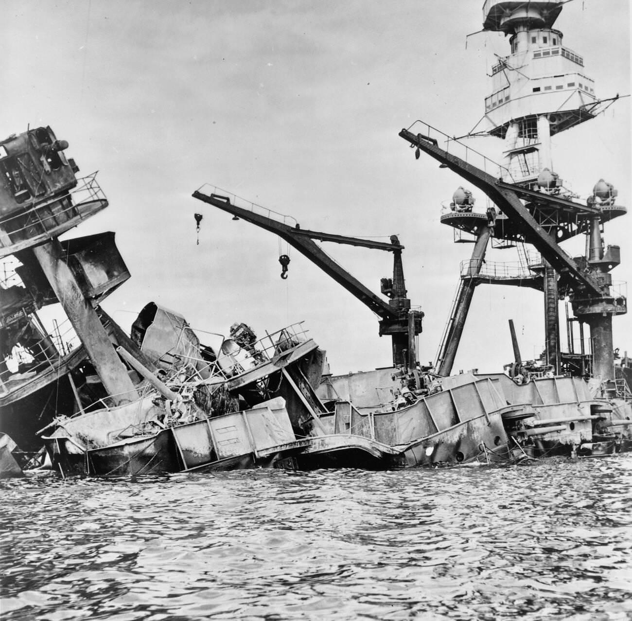 Wreckage of USS Arizona, Pearl Harbor, Hawaii, 1941.