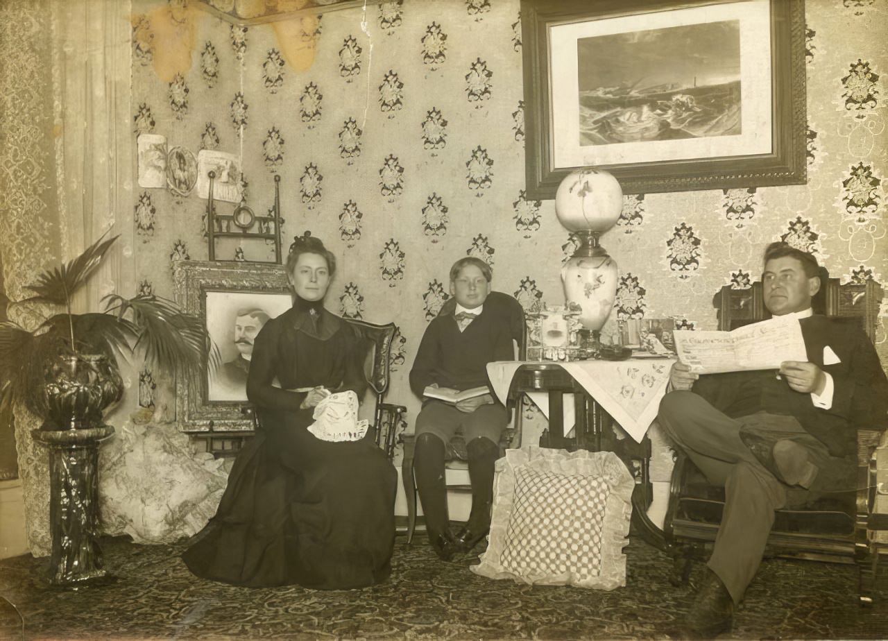 Family reading in room