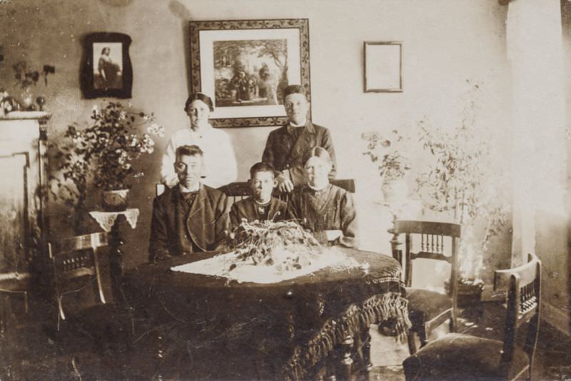 Family gathered around a table