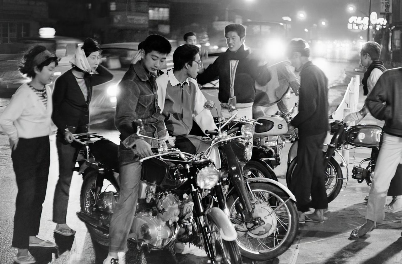 Motorcycle kids, one of numerous teen subcultures in Tokyo, 1964.