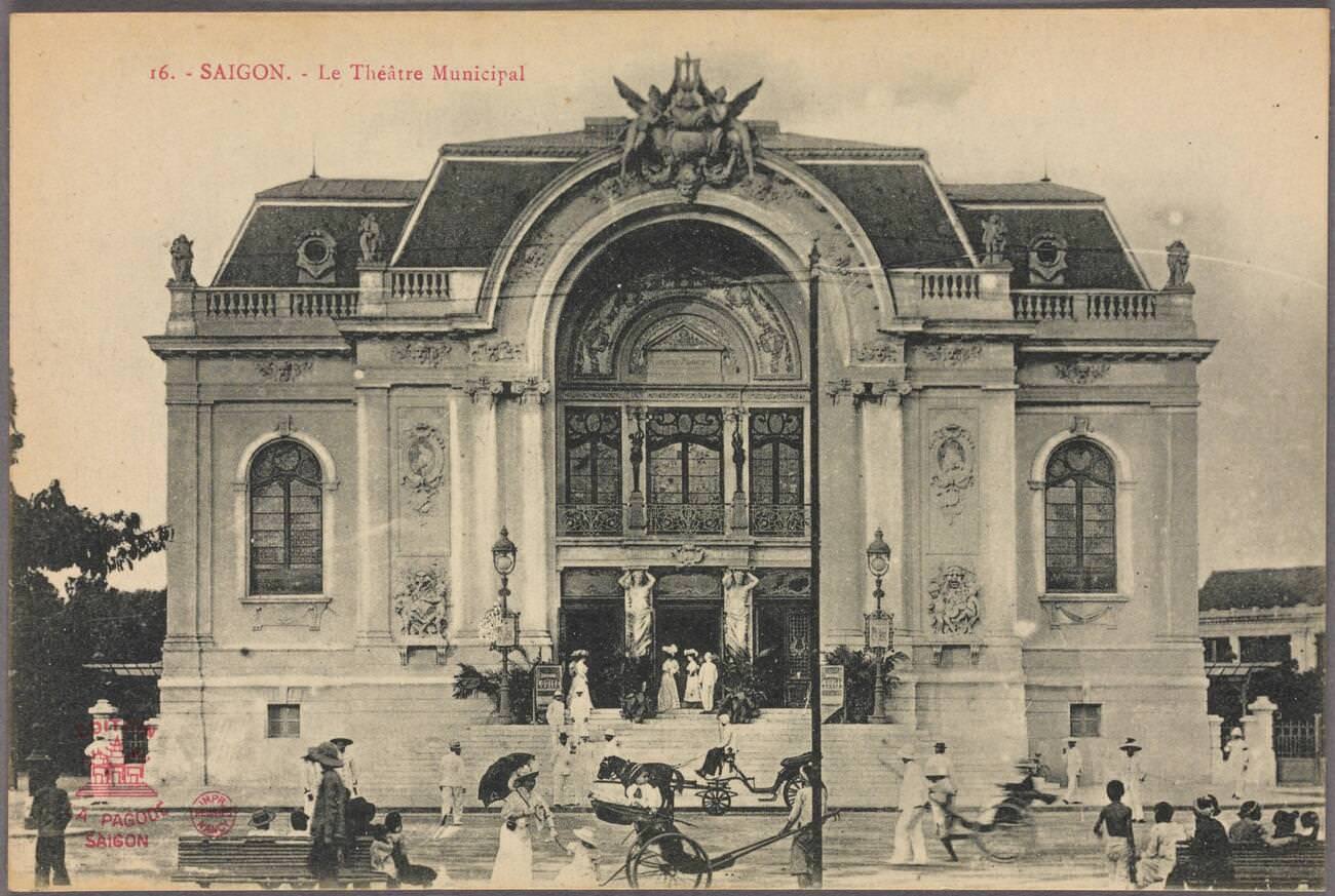 The Saigon Opera House, also known as Le Theatre Municipal, in Ho Chi Minh City, Vietnam, 1910.