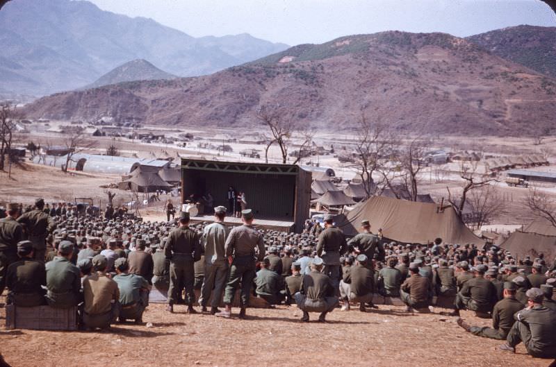 U.S. soldiers at 'Slapsie Maxie' show, Korea, April 1954