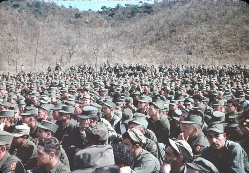 U.S. soldiers at 'Slapsie Maxie' show, Korea, April 1954