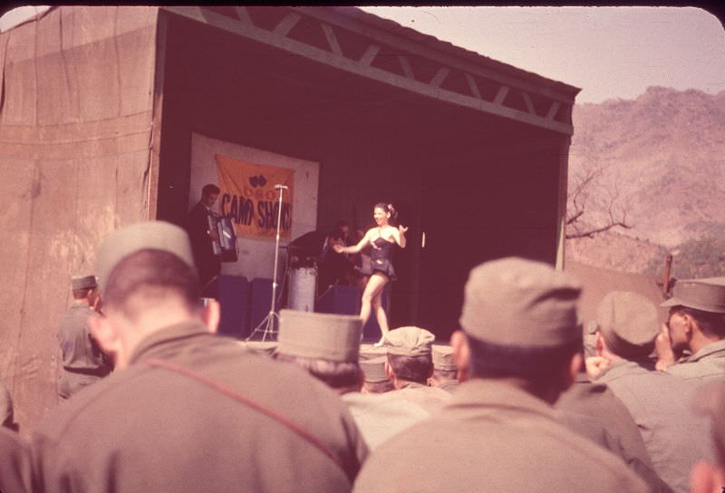 U.S. soldiers at 'Slapsie Maxie' show, Korea, April 1954