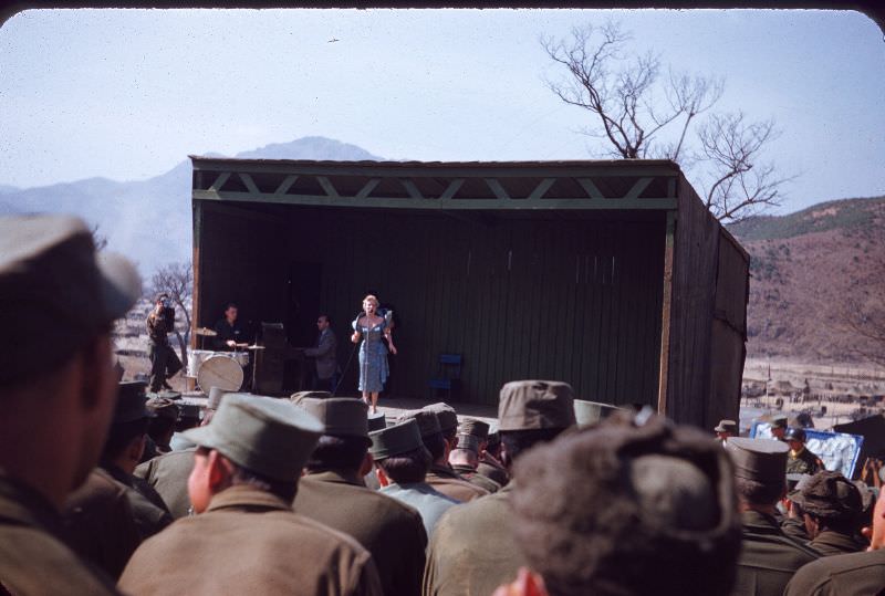 At the 'Slapsie Maxie' show in Korea, April 1954