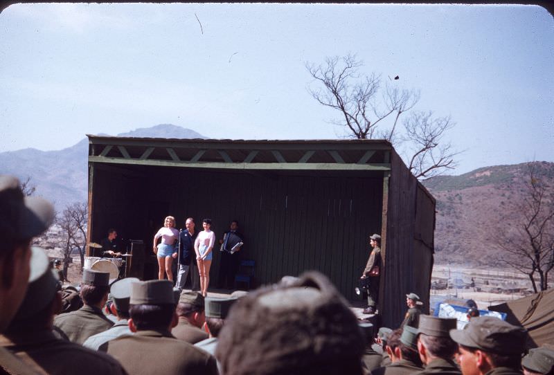 At the 'Slapsie Maxie' show in Korea, April 1954