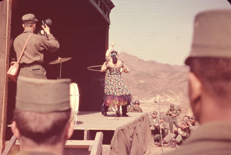 Performers at the 'Slapsie Maxie' show in Korea, April 1954