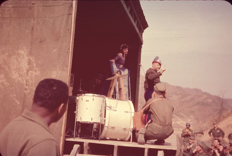 Performers at the 'Slapsie Maxie' show in Korea, April 1954