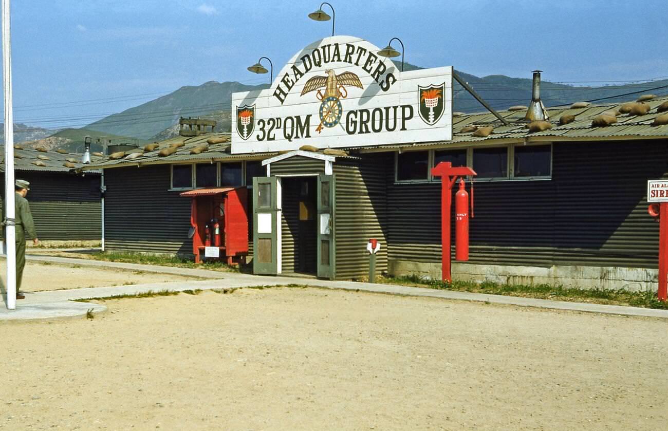 Sign for 32nd Quartermasters Group, 1955.